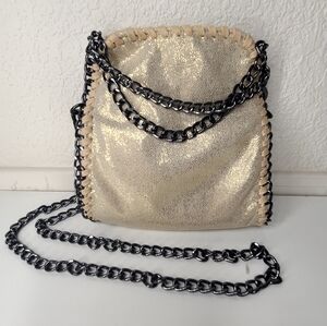 Mersi Elegant Metallic Gold Crossbody Bag with Chain